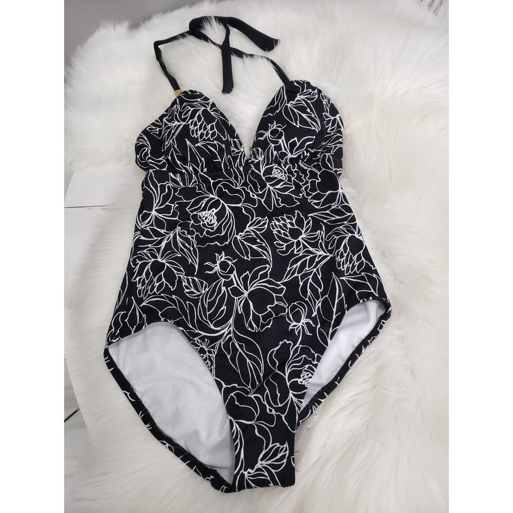 NEW Time and Tru WomenOne Piece white black SWIMSUIT‎ Swim Size S (4-6) Floral